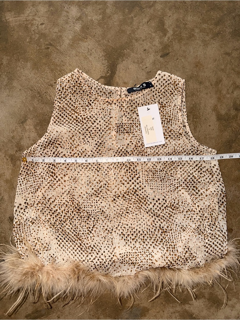 Blue B Feather Trim Speckled Sheer Crop Top NWT Small Statement Piece - Picture 4 of 7